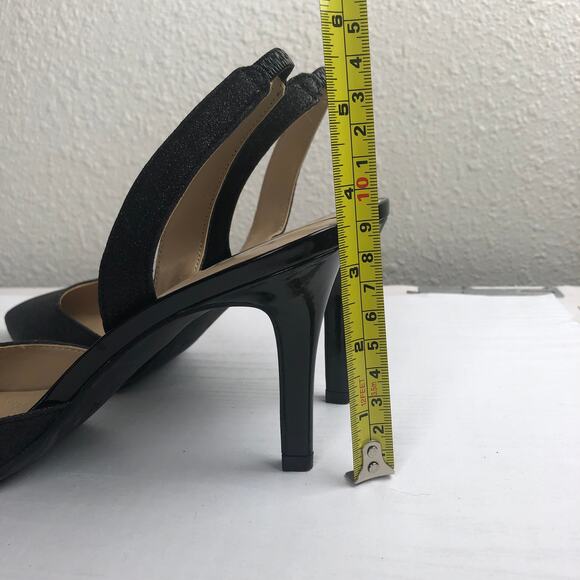 Unisa Elastic Slingback Black Matte Glitter Pointed Toe Heels Size 7 Goth Emo - Picture 11 of 11